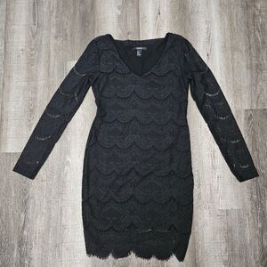 Forever 21 Black Long Sleeve Lace Bodycon Witchy Dress Size Large